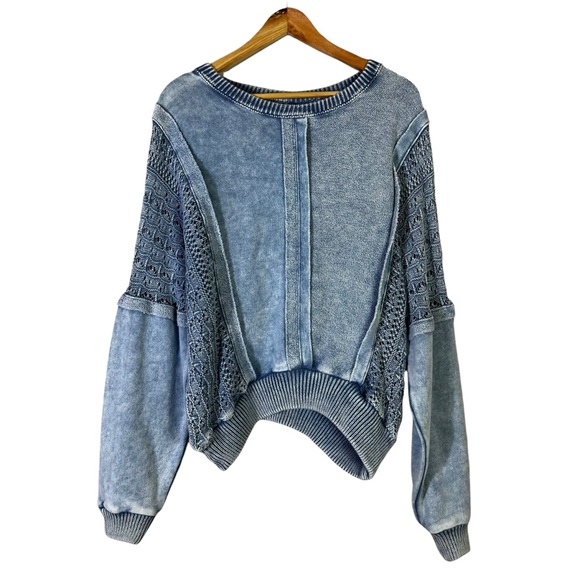 Altar'd State Oversized Crochet Sweater Womens M Blue 100% Cotton Boho Hippie - Picture 6 of 8